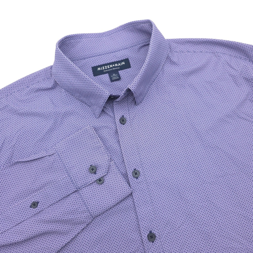 Mizzen+Main Performance Mens Shirt XL Classic Purple Geometric Long Sleeve